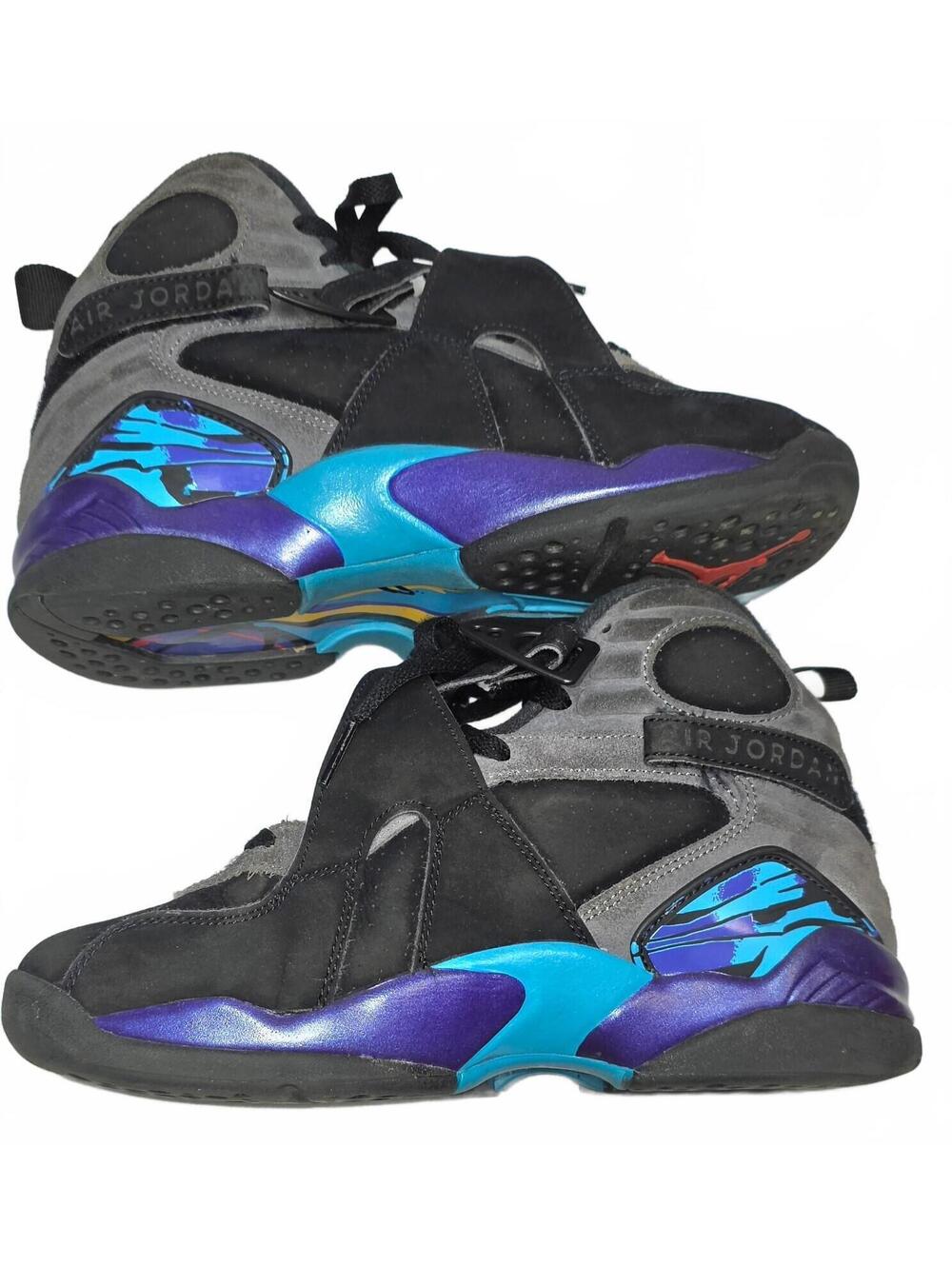 Air Jordan 8 Retro Aqua Black/Grey Basketball Sneakers Size 7Y 305368-006